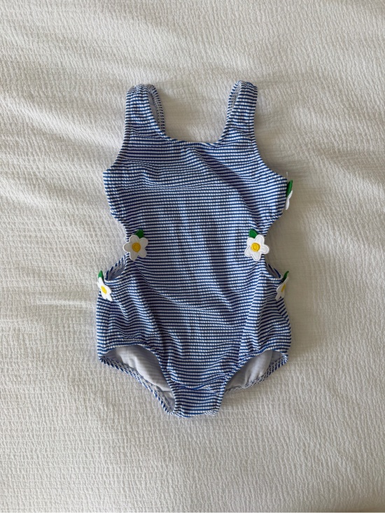 Florence Eiseman Other - Florence Eiseman Blue & White Striped One-Piece Swimsuit with Daisy Appliqués